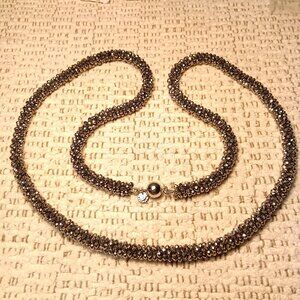 Talbots faceted AB coated gray beads long rope necklace
